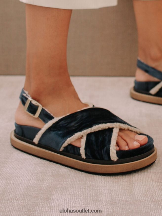 mulheres marshmallow - veludo azul e sandálias shearling Alohas 4P88ZX113 veludo azul