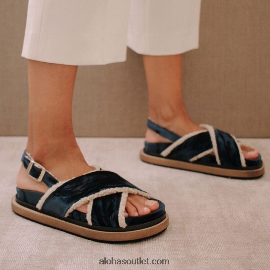 mulheres marshmallow - veludo azul e sandálias shearling Alohas 4P88ZX113 veludo azul