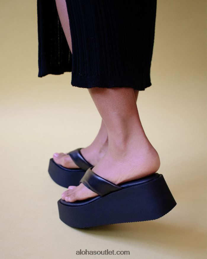 mulheres pancake - sandália preta de couro vegano Alohas 4P88ZX260 preto