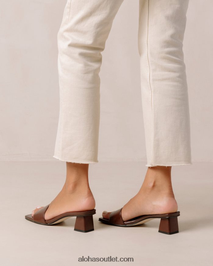 mulheres squared - sandália marrom escuro de couro vegano Alohas 4P88ZX364 marrom escuro