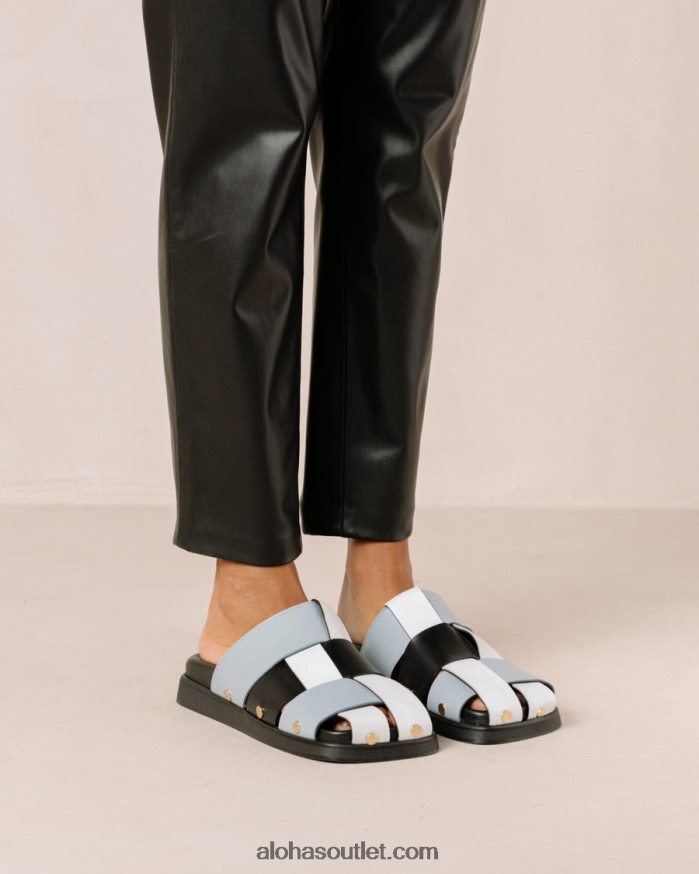 mulheres stuart - mule de couro multicolor azul Alohas 4P88ZX533 scacchi preto azul bebê branco brilhante