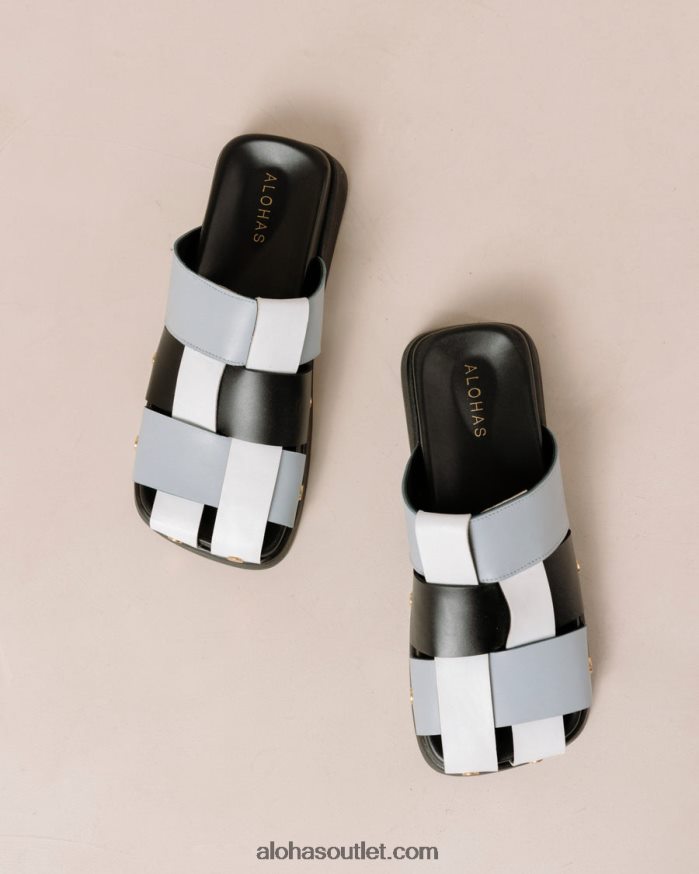 mulheres stuart - mule de couro multicolor azul Alohas 4P88ZX533 scacchi preto azul bebê branco brilhante