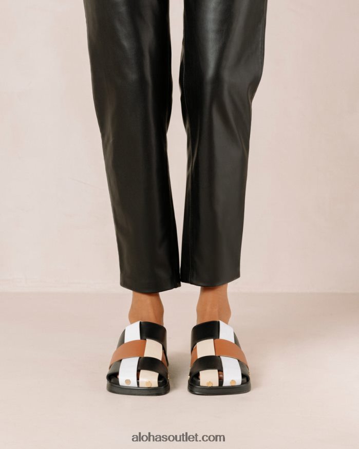 mulheres stuart - mules de couro multicoloridas Alohas 4P88ZX532 scacchi preto bronzeado marfim branco brilhante