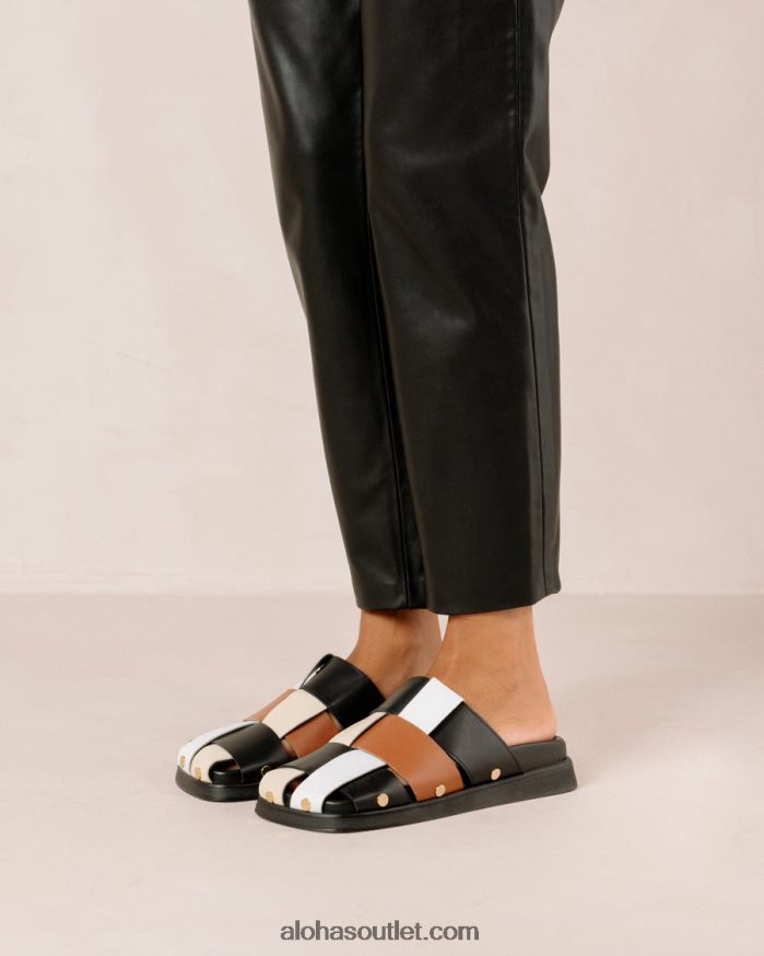 mulheres stuart - mules de couro multicoloridas Alohas 4P88ZX532 scacchi preto bronzeado marfim branco brilhante