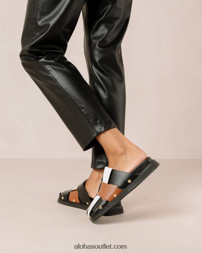 mulheres stuart - mules de couro multicoloridas Alohas 4P88ZX532 scacchi preto bronzeado marfim branco brilhante