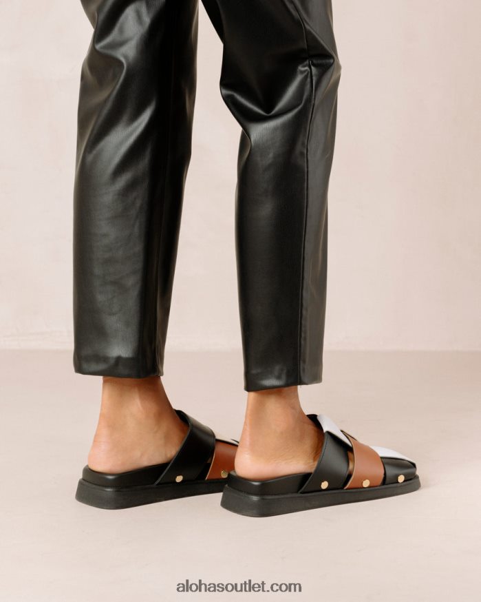 mulheres stuart - mules de couro multicoloridas Alohas 4P88ZX532 scacchi preto bronzeado marfim branco brilhante