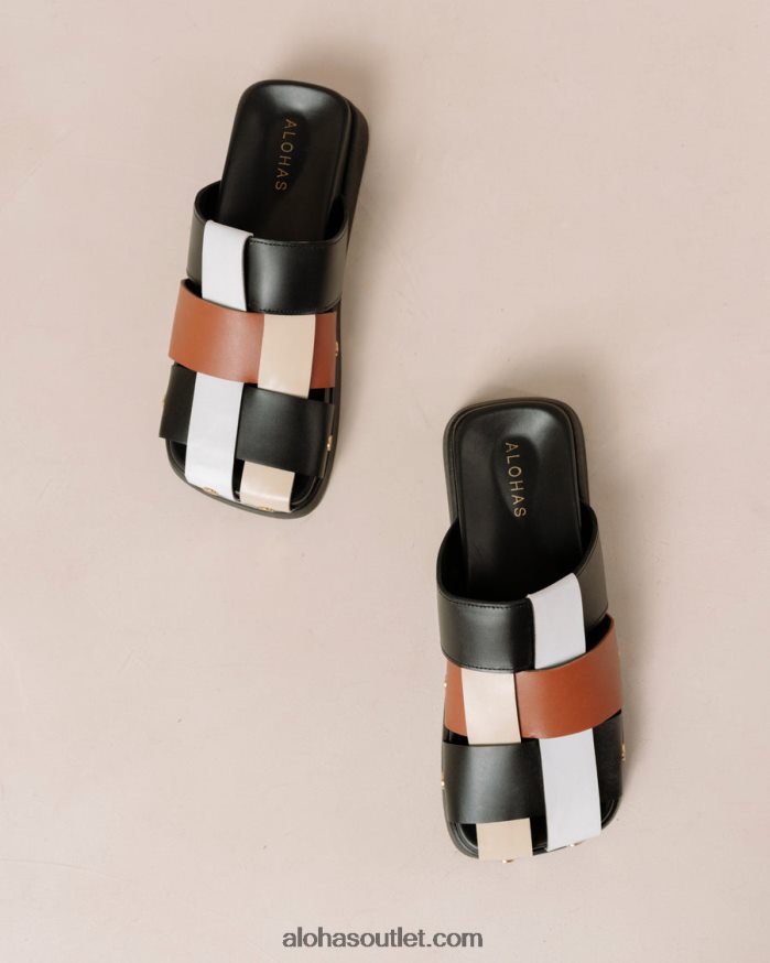 mulheres stuart - mules de couro multicoloridas Alohas 4P88ZX532 scacchi preto bronzeado marfim branco brilhante