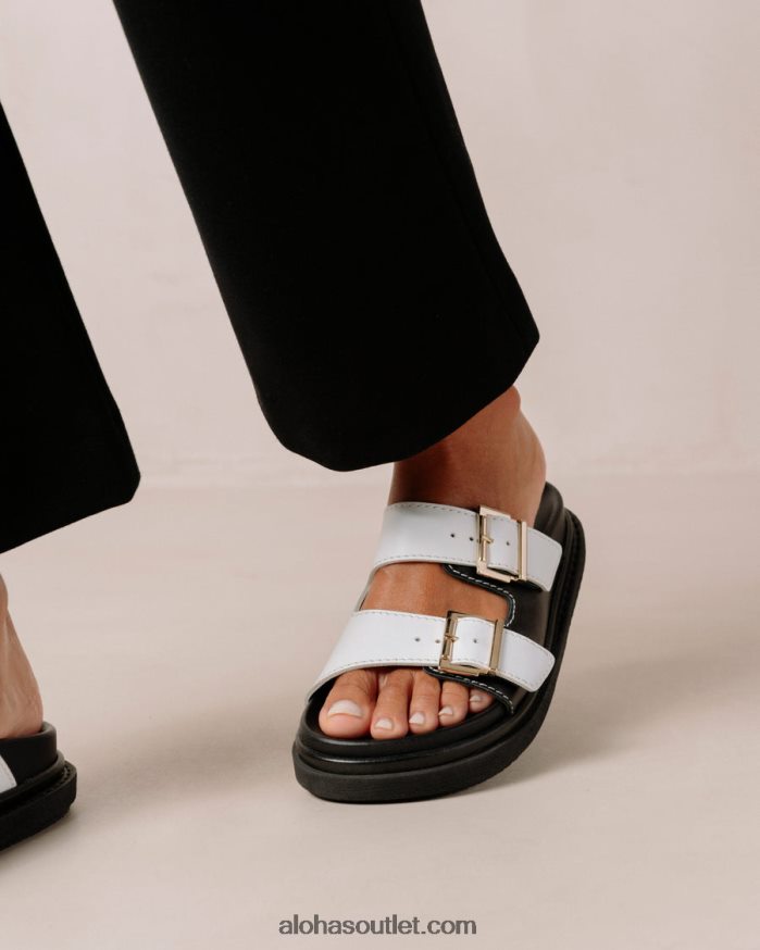 mulheres tira de fivela - sandália de couro preto e branco Alohas 4P88ZX415 preto branco brilhante/branco