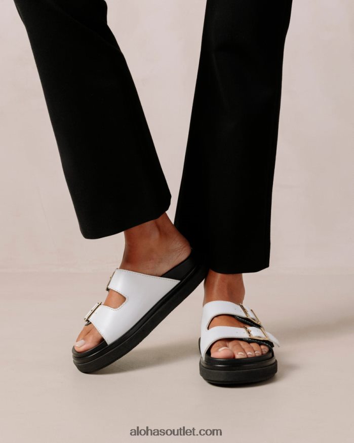 mulheres tira de fivela - sandália de couro preto e branco Alohas 4P88ZX415 preto branco brilhante/branco