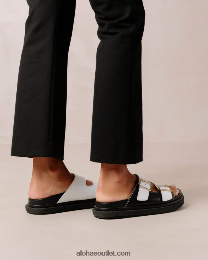 mulheres tira de fivela - sandália de couro preto e branco Alohas 4P88ZX415 preto branco brilhante/branco