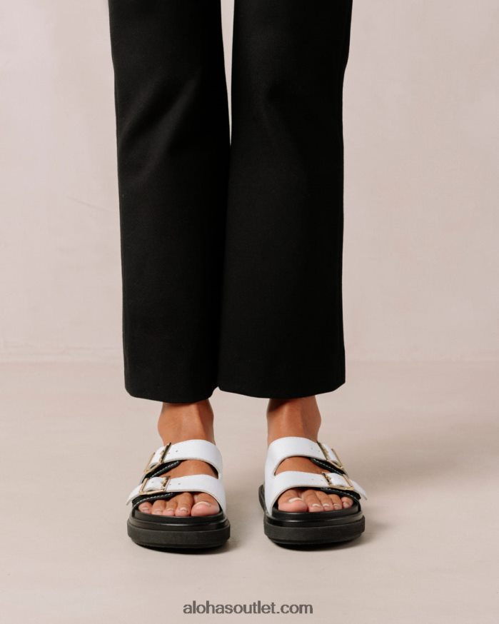 mulheres tira de fivela - sandália de couro preto e branco Alohas 4P88ZX415 preto branco brilhante/branco