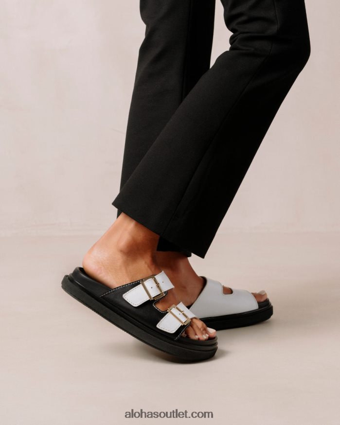 mulheres tira de fivela - sandália de couro preto e branco Alohas 4P88ZX415 preto branco brilhante/branco