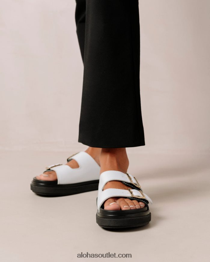 mulheres tira de fivela - sandália de couro preto e branco Alohas 4P88ZX415 preto branco brilhante/branco