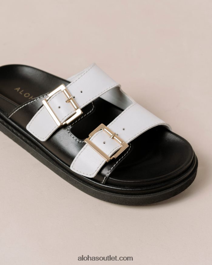 mulheres tira de fivela - sandália de couro preto e branco Alohas 4P88ZX415 preto branco brilhante/branco