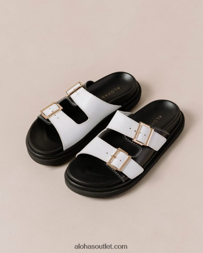 mulheres tira de fivela - sandália de couro preto e branco Alohas 4P88ZX415 preto branco brilhante/branco