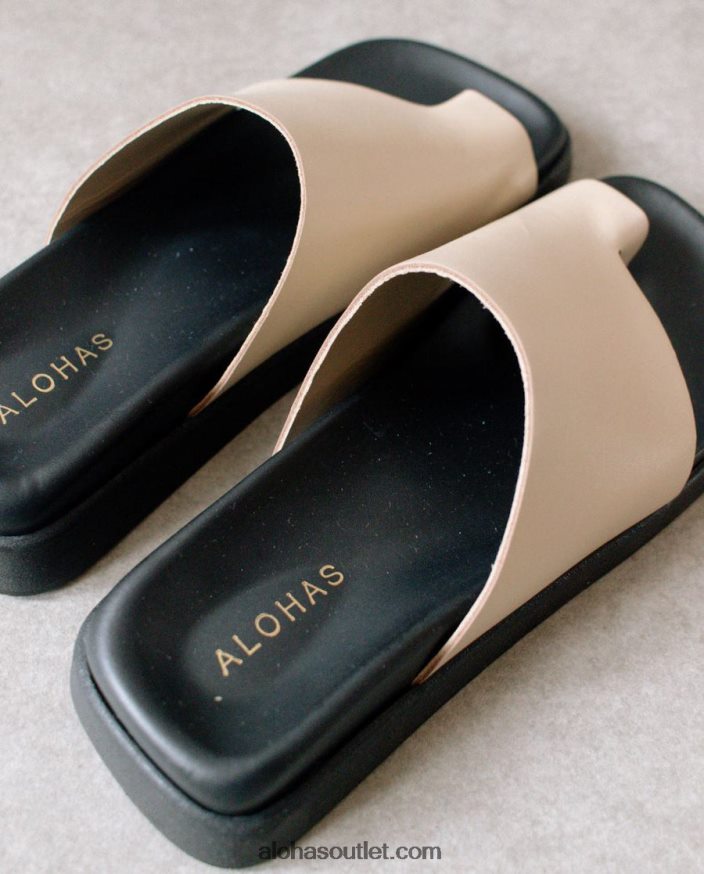 mulheres toe ring flop - sandálias de couro bege Alohas 4P88ZX221 pedra bege