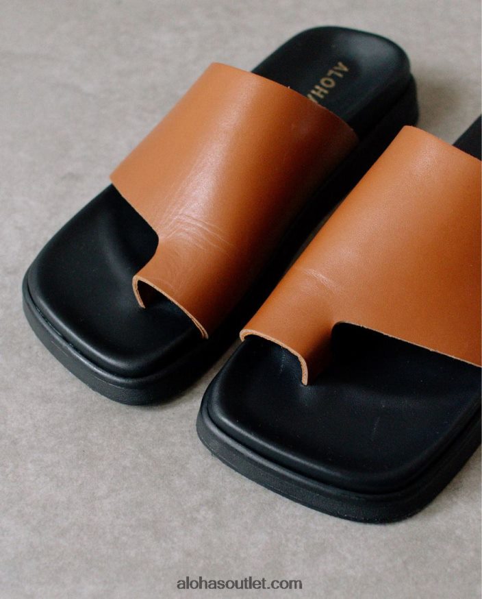 mulheres toe ring flop - sandálias de couro marrom Alohas 4P88ZX219 bronzeado