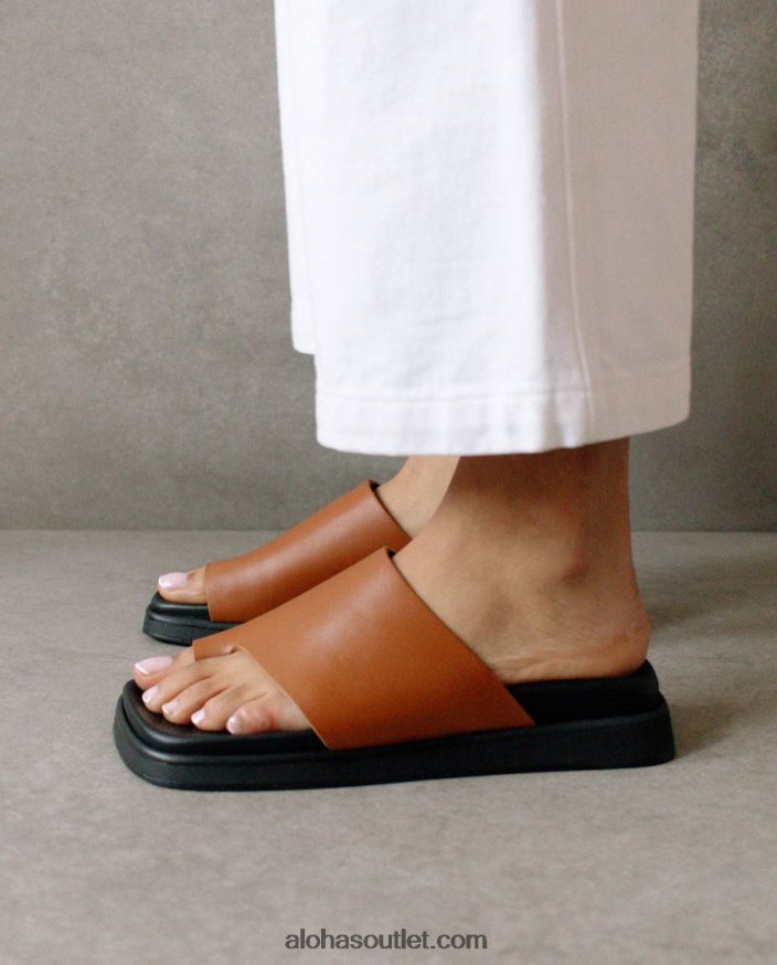 mulheres toe ring flop - sandálias de couro marrom Alohas 4P88ZX219 bronzeado