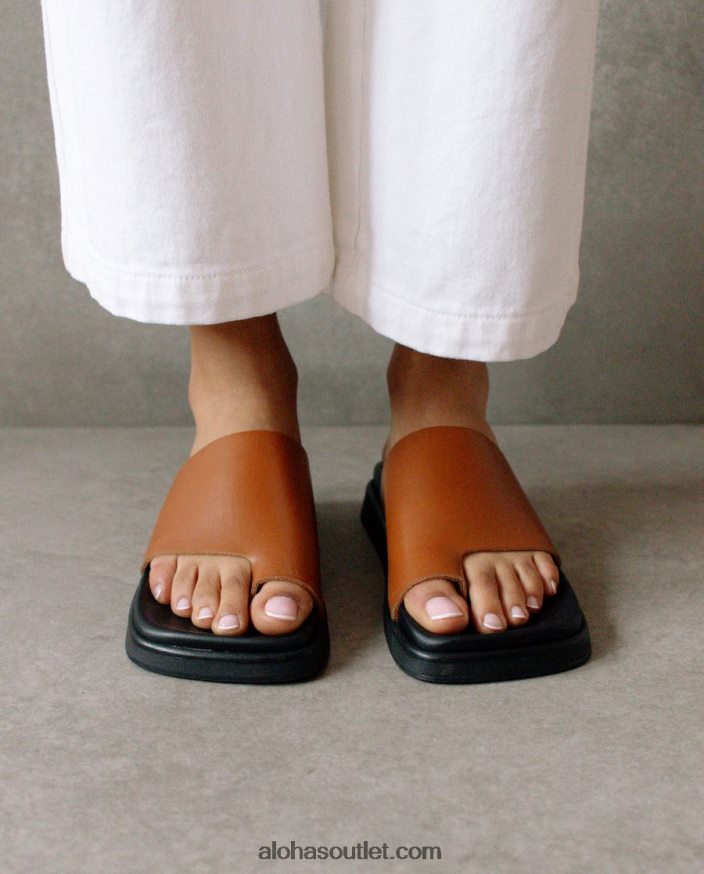 mulheres toe ring flop - sandálias de couro marrom Alohas 4P88ZX219 bronzeado