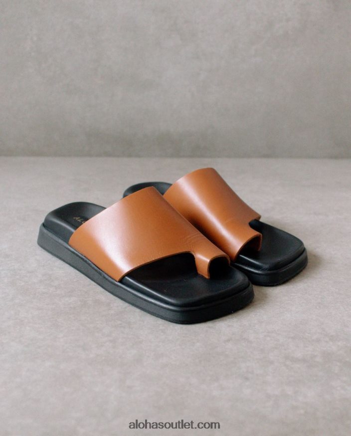 mulheres toe ring flop - sandálias de couro marrom Alohas 4P88ZX219 bronzeado