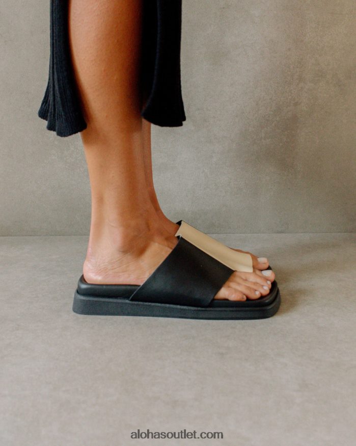 mulheres toe ring flop - sandálias de couro preto e branco Alohas 4P88ZX222 marfim preto bicolor