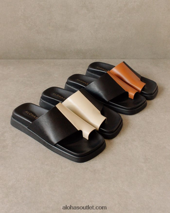 mulheres toe ring flop - sandálias de couro preto e branco Alohas 4P88ZX222 marfim preto bicolor