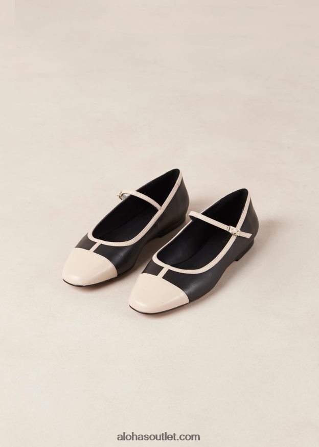 mulheres agate - sapato mary jane de couro preto e branco Alohas 4P88ZX292 creme preto