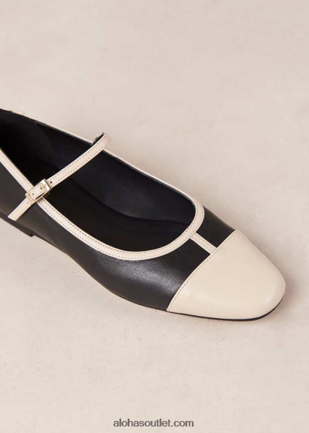 mulheres agate - sapato mary jane de couro preto e branco Alohas 4P88ZX292 creme preto