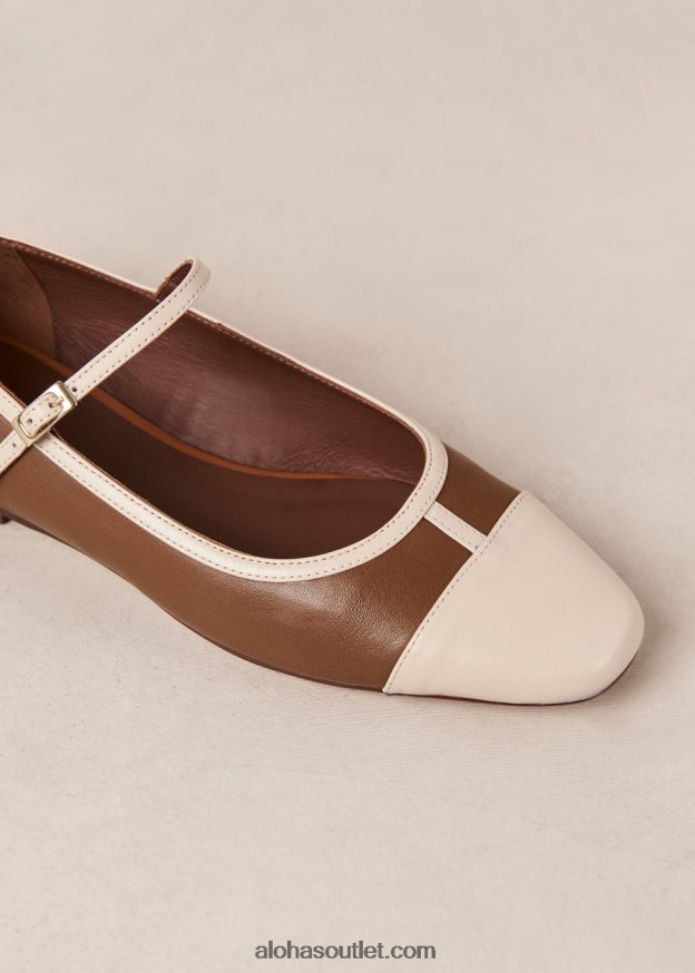 mulheres ágata - sapato mary jane de couro branco e marrom Alohas 4P88ZX291 creme de camelo retrô