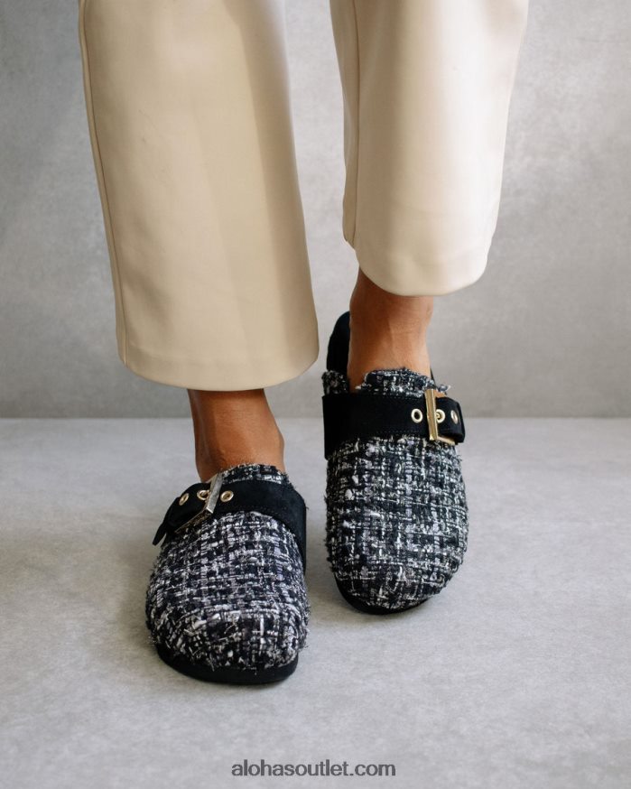 mulheres tweed aconchegante - tamancos de couro preto Alohas 4P88ZX468 tweed preto
