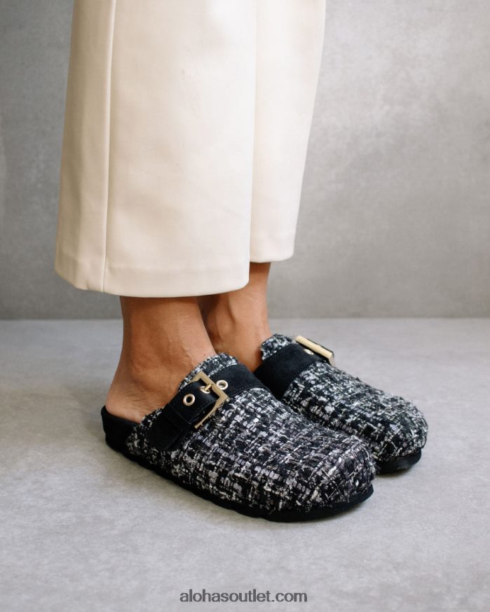 mulheres tweed aconchegante - tamancos de couro preto Alohas 4P88ZX468 tweed preto