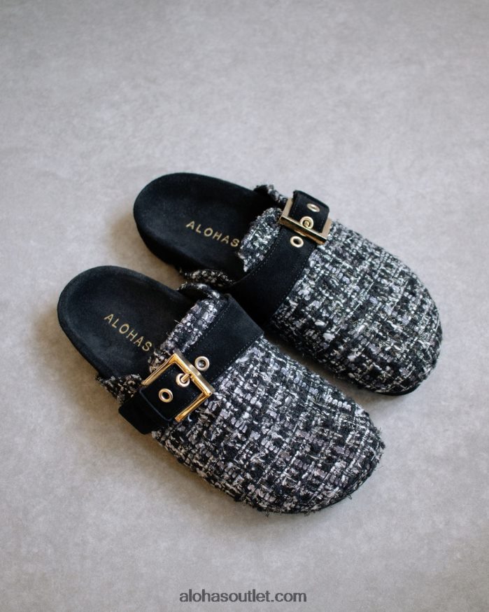 mulheres tweed aconchegante - tamancos de couro preto Alohas 4P88ZX468 tweed preto