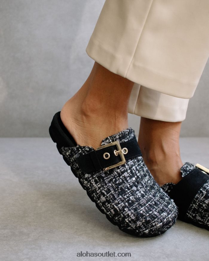 mulheres tweed aconchegante - tamancos de couro preto Alohas 4P88ZX468 tweed preto