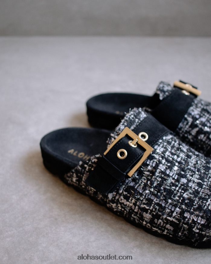 mulheres tweed aconchegante - tamancos de couro preto Alohas 4P88ZX468 tweed preto