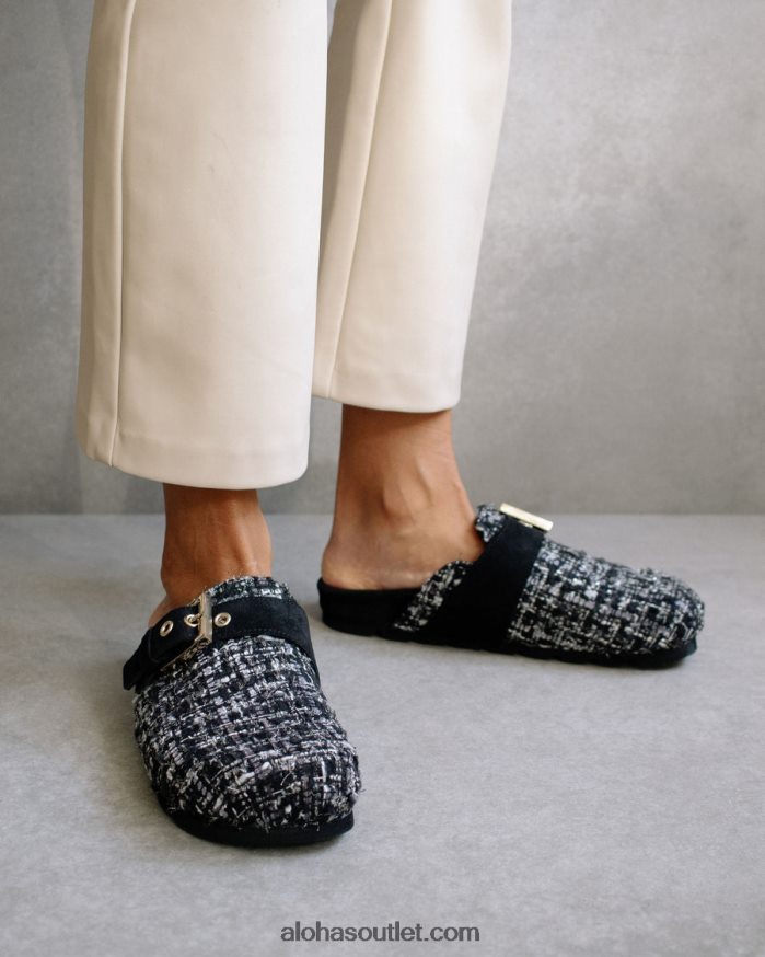 mulheres tweed aconchegante - tamancos de couro preto Alohas 4P88ZX468 tweed preto