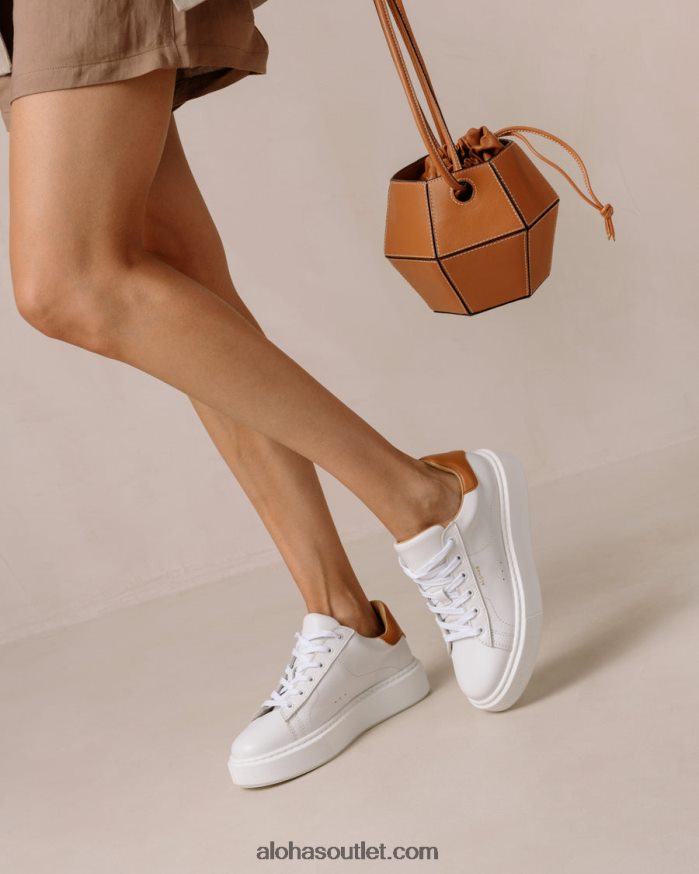 mulheres tb.65 - tênis de couro branco e marrom Alohas 4P88ZX90 bronzeado branco brilhante